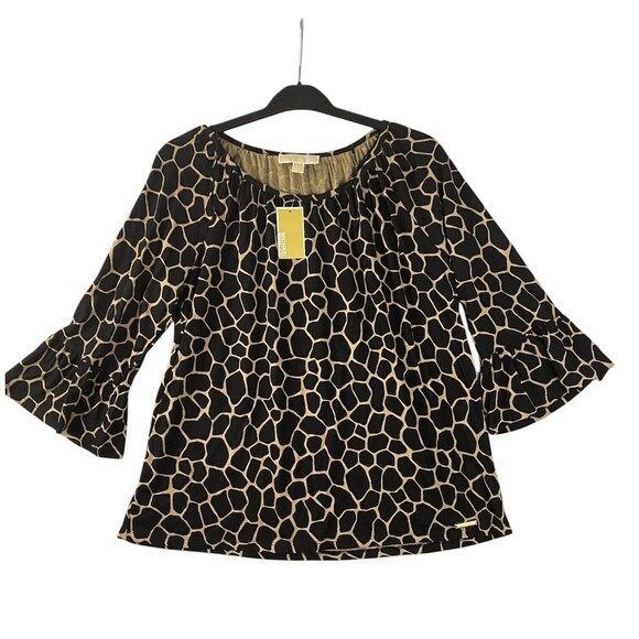 Michael Kors‎ Women's Blouse Size Large Ruffle Sleeve Crew Neck  Print - Picture 1 of 10